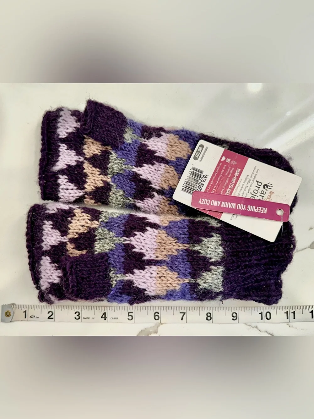 NWT Feelgoodz Wool Half-Mittens/Polar Fleece-Lined Handmade by Artisans in Nepal